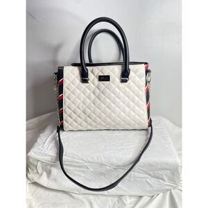 Luv Betsey by Betsey Johnson Satchel Handbag Black White Red Striped Chain Strap